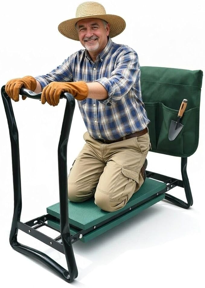 2 in 1 Upgraded Garden Kneeler and Seat with EVA Thicken &amp Widen Soft Kneeling PadHeavy Duty Foldable Gardener Stool with 2 Tool PouchesGardening Gifts for Women Mom Men Seniors Use