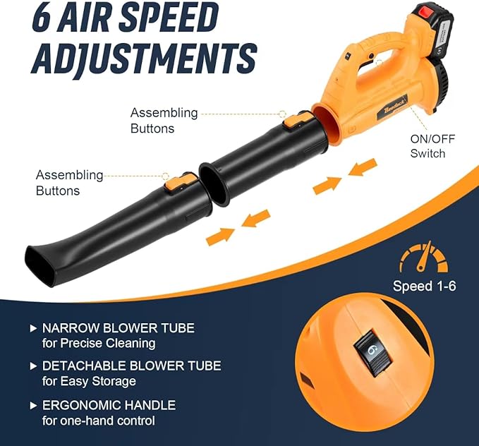 Leaf Blower Cordless with 4.0Ah Battery and Charger 6 Speed Mode 250MPH High Speed Lightweight Electric Leaf Blowers Cordless for Lawn Care Patio Garden Cleaning and Dust