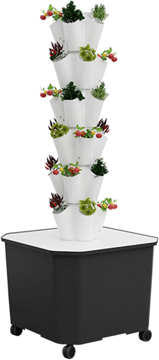 Hydroponics Tower 6/8/10/12 Layers Aeroponic Garden Tower Hydroponics Growing Sys-tem Kit for Herbs Fruits and VegetablesGrey-8LAYERS