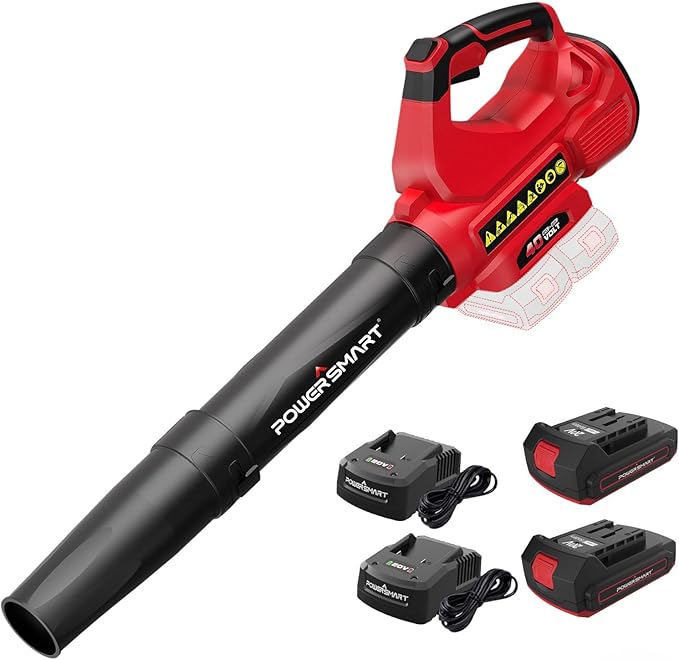 PowerSmart 40V Battery Leaf Blower Cordlesswith 2X 2.0Ah Batteries and Fast ChargersTurbo ModeHigh Powerfor Lawn CarePatio CleaningBlowing Fallen LeavesSnow and Dust etc.(DB2201B)