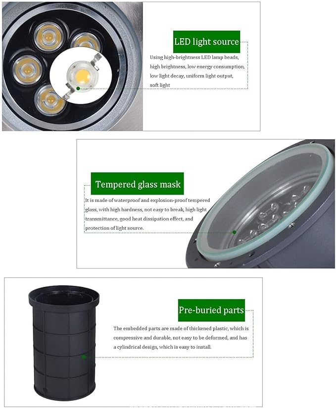 Adjustable LED Outdoor Recessed Ground Lights - Waterproof IP65 12W Red &amp 15W Green Embedded Spotlights for Driveways Decks Steps and Landscape Lighting