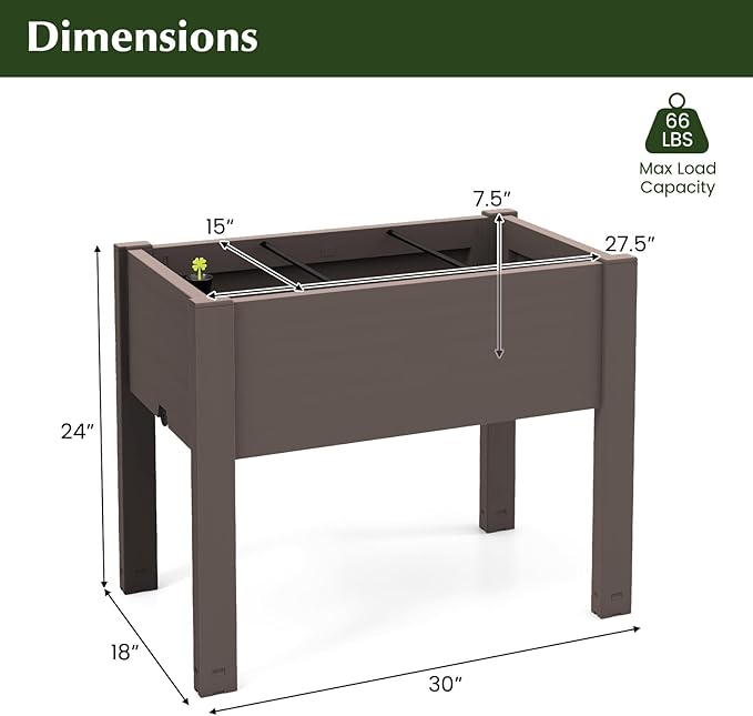 Giantex Raised Garden Bed with Legs Self-Watering Planter Box with Water Level Indicator Drainage Hole &amp Detachable Space Dividers Outdoor Plant Container for Flower Vegetable Fruit Herb (Br