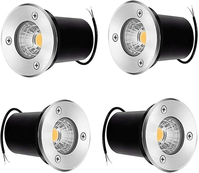 3W COB Recessed LED Spot Lights Ground LED Landscape Lights IP67 Waterproof Round Garden LED Floor Lights 4pack 12V Low Voltage Outdoor Buried Lights for Patios Lawns Driveways Deck(Warm Light)