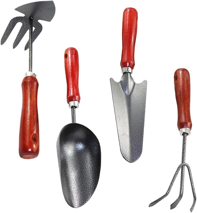UPKOCH 4pcs Gardening Tool Set with Hand Trowel Narrow Extended Shovel Dual-use Hoe and Rake Three-Prong Hand Rake – Mini Garden Tools for Planting Digging and Soil Cultivation