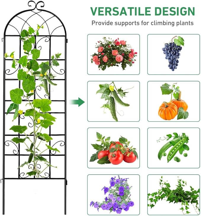 YOBAZAN 2 Pack 71x20in Garden Trellis Black Metal Coating Rustproof Easy to Install + Perfect for Supporting Climbing Plants Outdoor Roses Vines Flowers and Vegetables