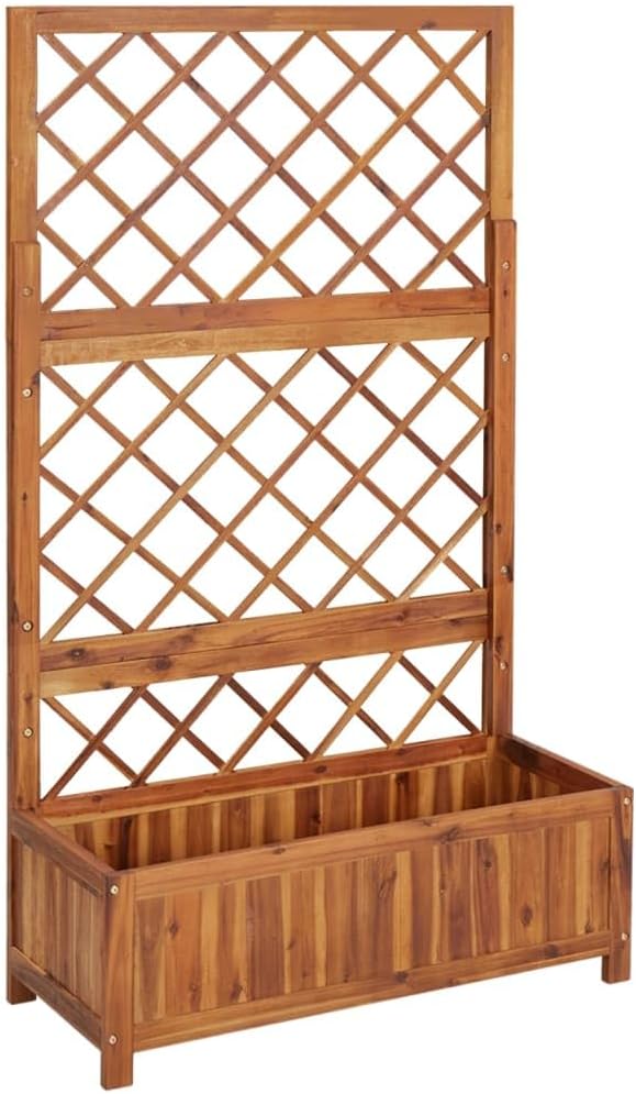 Raised Bed with Trellis 33.5x15x59.1 Solid Acacia Wood Plants Pots Pots for Plants Outdoor Planters for Porch Planter Pots for Porch Gardening Plants Outdoor
