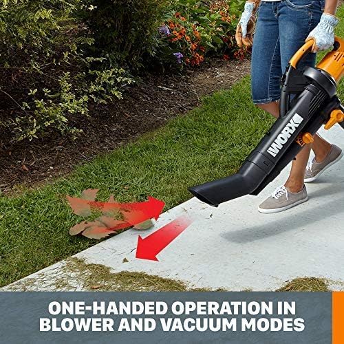 WORX Trivac 3 in 1 Electric Leaf Blower for Lawn Care Leaf Vacuum with 350 CFM &amp 210 MPH Leaf Mulcher with Metal Impeller WG505