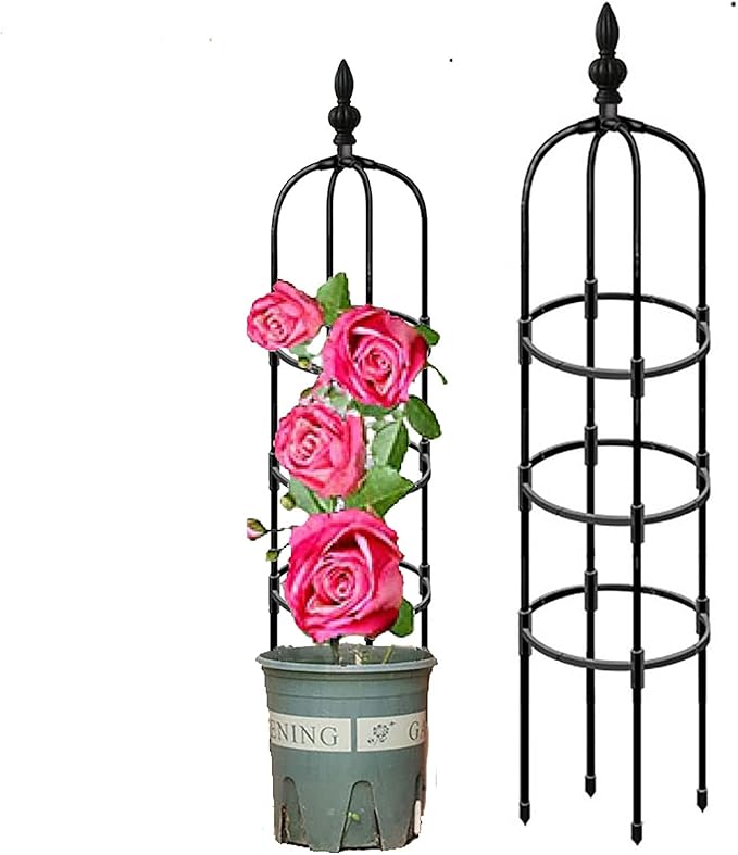 RADAAB Garden Trellis for Climbing Plants Vine Jasmine 35.5 59 71 82.7 High Outdoor Tower Obelisk Garden Trellis Plants Support Flowers Stands (Black) (Size : 11/28cm Dia. x 59/150cm H)