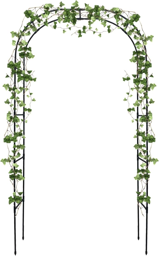 Garden Trellis - 47(L) * 94(H) inch Garden Arch for Climbing Plants Outdoor Thickened Plastic-Wrapped Anti-Rust Technology Suitable for Garden Lawn Wedding Festival Decoration（Black）