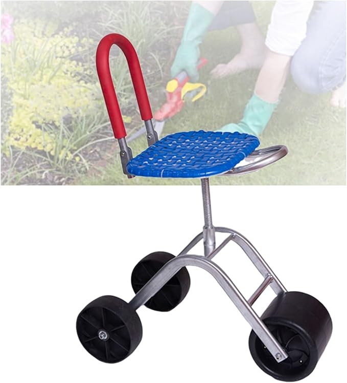 Garden Stool with Wheels36-48cm Adjustable HeightRolling Gardening Cart Bearing 150kgfor Orchards Farms Home(Blue)