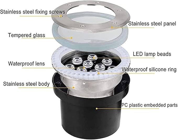Submersible LED Fountain Light - IP68 Waterproof Underwater Pond Spotlight 12V AC Recessed Landscape Lighting for Garden Patio and Pathway