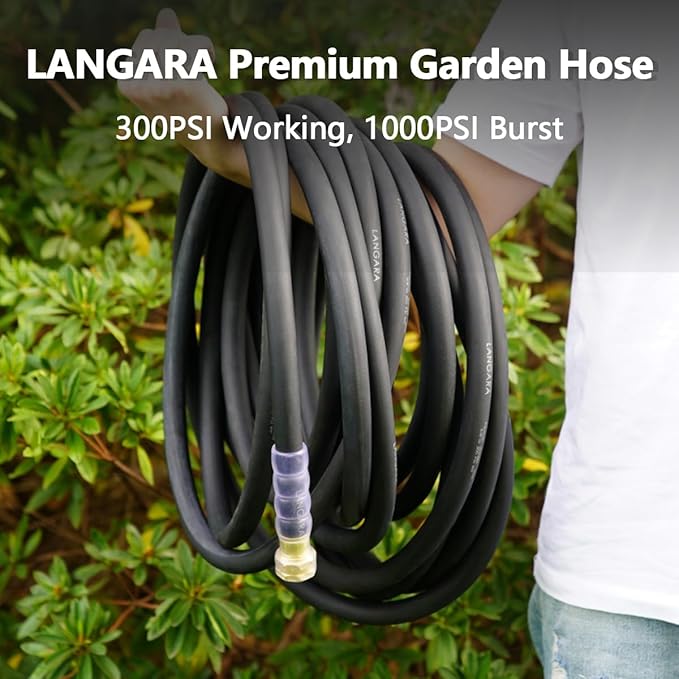 Heavy Duty Premium Garden Hose 150ft x 5/8 300PSI Working 1000PSI Burst Hybrid Rubber Water Hose with Transparent Swivel Handle - Hot/Cold Water - Five Layered Braiding with Brass fittings (Black)