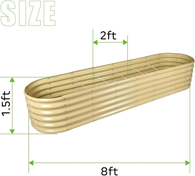 Land Guard 8×2×1.5ft Galvanized Raised Garden Bed Kit Raised Garden Boxes Outdoor Oval Metal Raised Garden Beds for Vegetables Cream Yellow