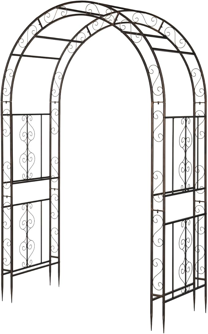 Outvita Garden Arch Arbor Heavy Duty Metal Arbour Archway Decorative Frame Stand Trellis for Wedding Ceremony Party Plant Climbing Rose Vines Lawn Courtyard Patio Bronze