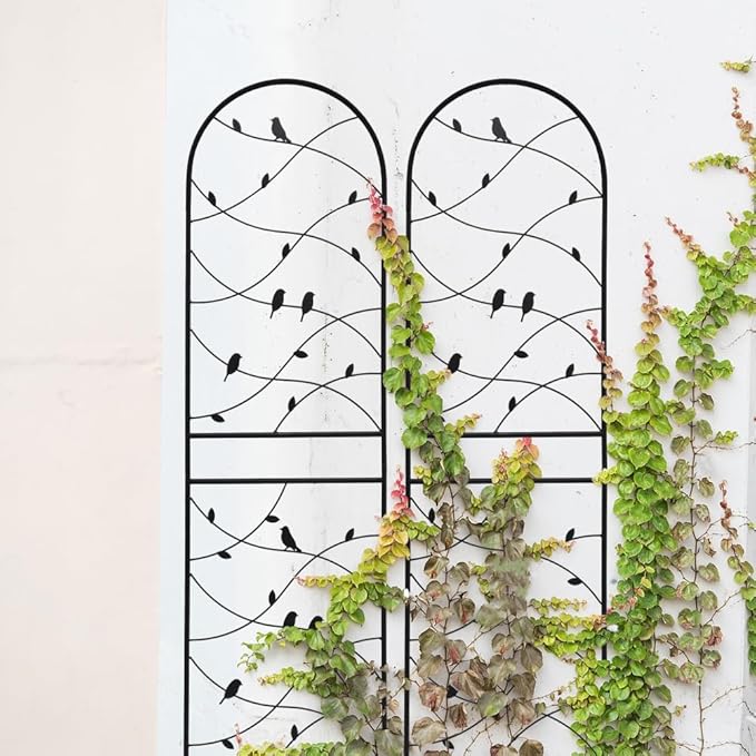 Heavy-Duty Metal Garden Trellis for Climbing Plants – Rust-Resistant Outdoor Flower Support with Decorative Bird Design (2 Pack-H71)