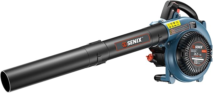 SENIX 4QL 26.5 cc 4-Cycle Handheld Gas Powered Leaf Blower for Lawn Care Clean Up Up to 410 CFM and 125 MPH Light Weight Dual Grip Handle BL4QL-L Blue