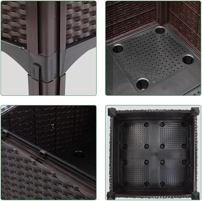 Raised Garden Bed with Legs Outdoor Plastic Elevated Planter Box Free Splicing Growing Bed with Rattan Pattern &amp Drainage Holes for Vegetables Herbs and Flowers Brown 2 Sets