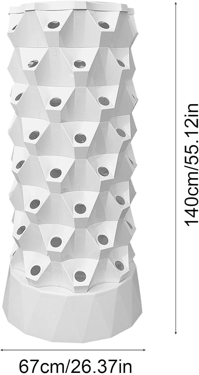 Hydroponics Tower8 Tier 64 Slots Aeroponic Tower Garden SystemTower Garden with Hydrating PumpTimerAdapterSpongeHydroponic Tower Garden for ApartmentOutdoor GardeningGrowing FruitsWhite