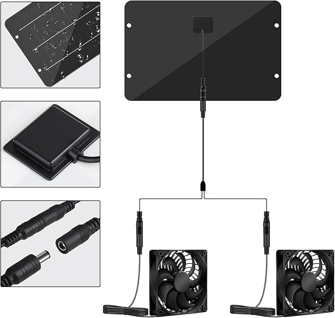 Solar Powered Fan Kit 12.6 Inch IPX7 Weatherproof 15W Solar Panel with 2 Waterproof Fans Intake or Exhaust Air Fan for Outside Backyard Chicken Coops Greenhouses Doghouse
