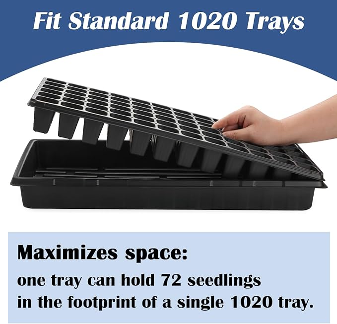 50-Pack 72 Cell Seedling Trays Heavy-Duty Deep Plug Trays for 1020 Flats Reusable Seed Starter Trays for Germination &amp Seed Starting (21.25×11 2.36 Height)