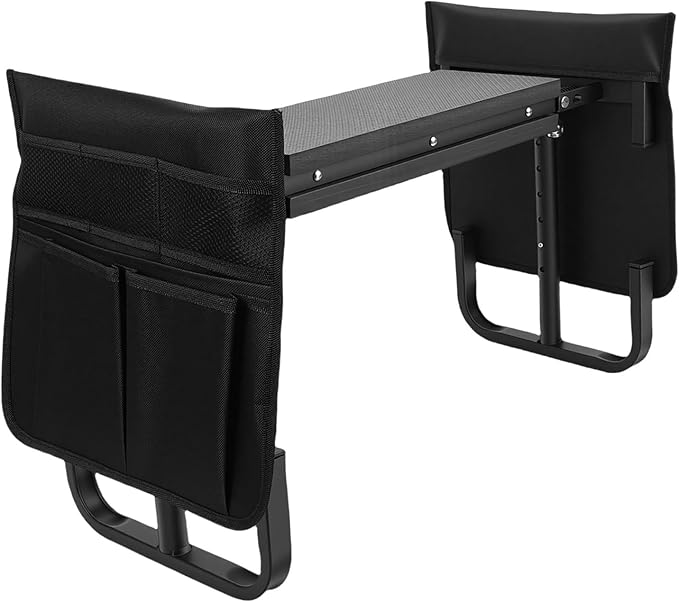 Tnfeeon Upgraded Wide Garden Kneeler and Seat with 2 Tool Pouches Workseats 2 Tool Pouches 10.6 Inch Width Foldable Stool Bench Kneeling Sitting Support 400 Lbs Gardeners Seniors (Black)