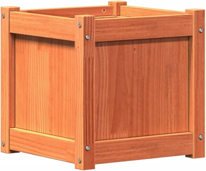 Garden Planter Wax Brown Solid Pine Wood Medium 15.7 Square Decorative Inlays Outdoor Raised Bed for Flowers Herbs Vegetables