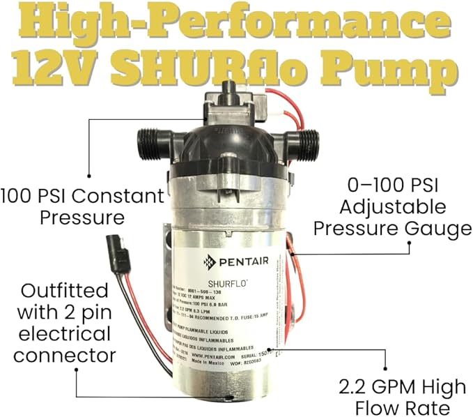 15 Gallon Gold Spot Sprayer – 2.2 GPM SHFLO 12V Pump Deluxe Handgun with Adjustable Tip 15’ Hose – ATV/UTV Sprayer for Lawn Garden Weed &amp Pest Control