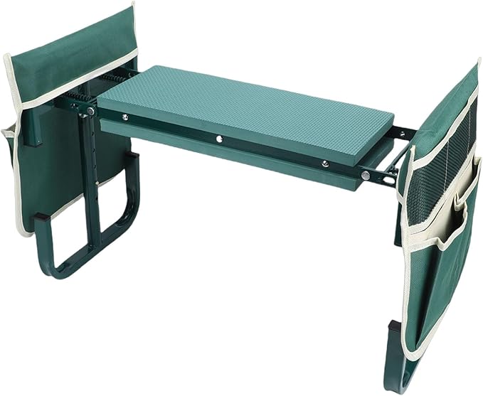 Zerodis Garden Stools 400lbs Widened Kneeler Pad Adjustable Height Foldable Portable Gardening Stool with 2 Tool Pouches Garden Kneeling Bench Support for Kneeling Sitting Kneeler (Green)