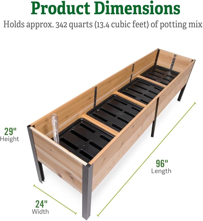 Gardener's Supply Company Raised Garden Bed Elevated Cedar Planter Box | 2' x 8' Self-Watering Standing Garden for Outdoor Plant Vegetables &amp Flower Gardening Perfect for Patio Deck &amp Yard