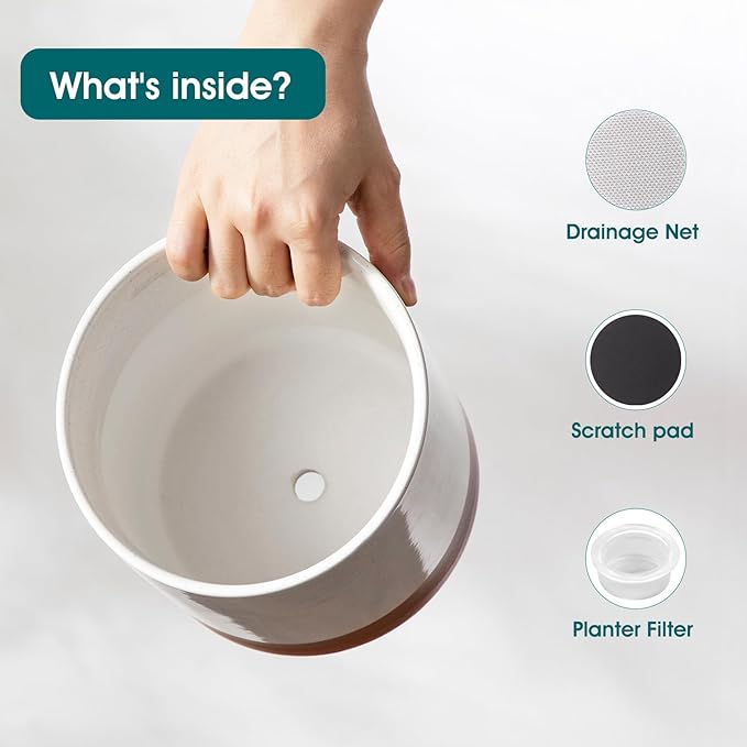 vancasso 6+8+10 Ceramic Pot for Plants Large Outdoor Indoor Planter Pots with Drainage Holes Set of 3 Khaki