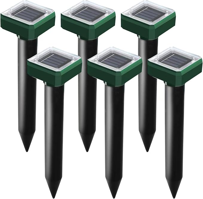 Mole Repellent Solar Powered 6 Pack Solar Mole Repellent Ultrasonic for Vole Snakes Gopher Waterproof Sonic Vole Deterrent SpikesSnake Gopher for Garden and Yard