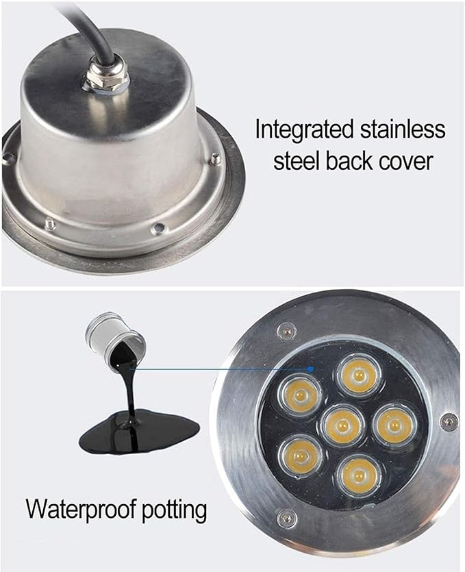 Ground Lights Underground Light Embedded Underwater Spotlight Stainless Steel IP68 Waterproof Landscape Lighting Underwater Pond Spotlight(Green18W) (Warm White 18W)