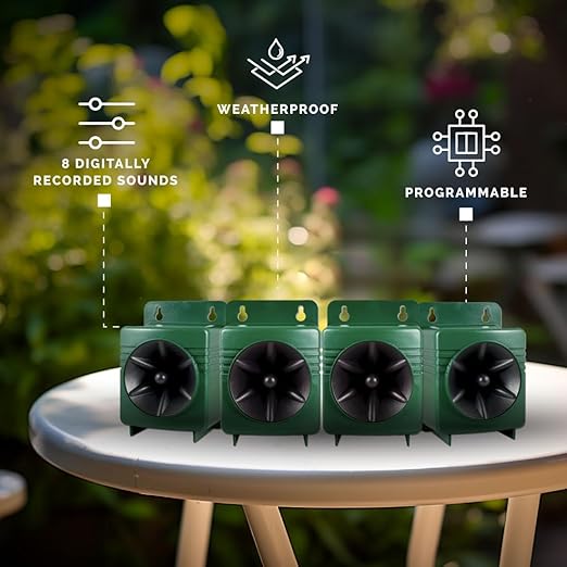 Bird-X Critter Blaster PRO Sonic Animals and Birds Decoy Device Control Panel with 4 Speakers Emits 8 Digitally Recorded Sounds Easy to Install Covers 6 Acres 2–10 kHz Frequency