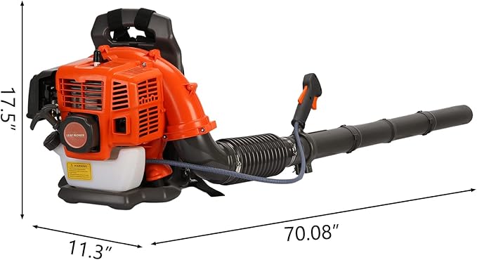 Cordless Leaf Blower 52CC Gas Powered Backpack Leaf Blower for Lawn Care Snow Blower 1.2 L Fuel Tank 6800r/min Large Air Volume Garden Outdoor Supplies Orange