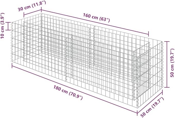 Gabion Raised Bed Silver Galvanized Steel 70.9 x 19.7 x 19.7 in Rectangular Planter for Outdoor Plants Durable Garden Bed