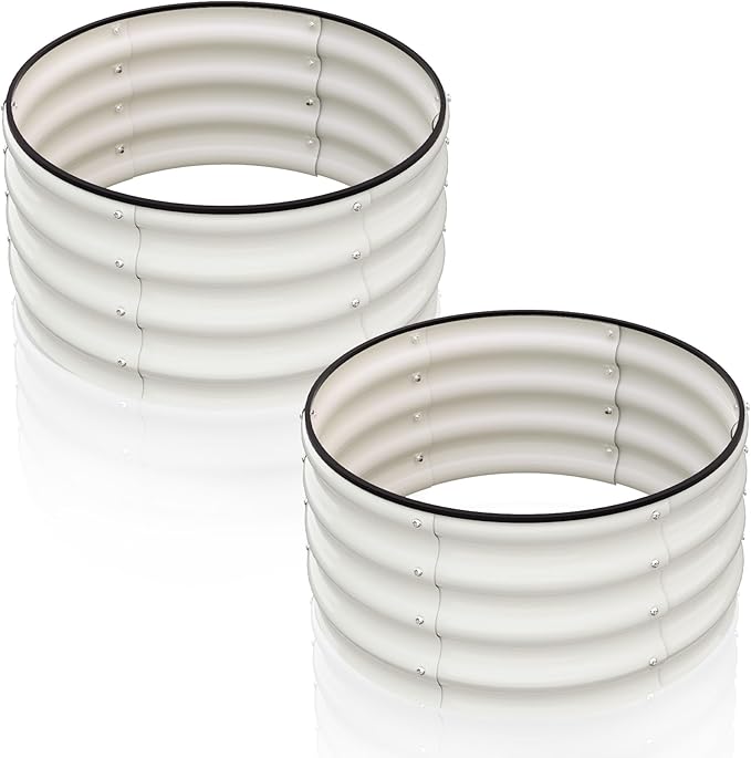 2 - Pack Round Galvanized Raised Garden Bed - 2FT/3FT/4FT Sizes - Outdoor Flower &amp Vegetable Bed - Heavy - Duty &amp Open - Bottom Design 2x2FT