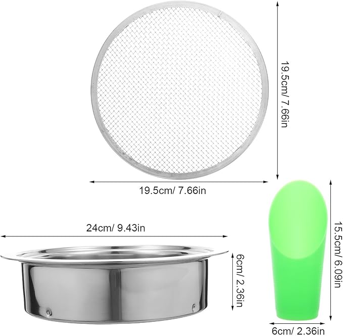 Stainless Steel Garden Soil Sifter Set with 1mm 3mm 6mm Mesh Screens and Plastic Shovel for Compost Sifting and Potting Soil Filtration