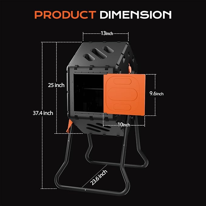 Compost Tumbler 22.5 Gallon/85L Easy Assemble Compost Bin Outdoor 360°Rotating Composter for Garden Backyard and Yard Gifts for Seasoned Gardeners &amp Beginners-Orange