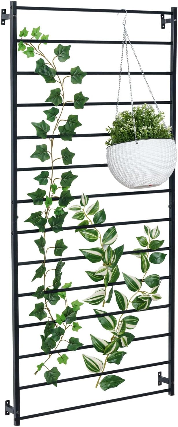 MyGift 4 Ft Tall Trellis Black Metal Wall Mounted Garden Trellis for Climbing Plants Outdoor/Indoor Large Wall Support Frame for Hanging Planters