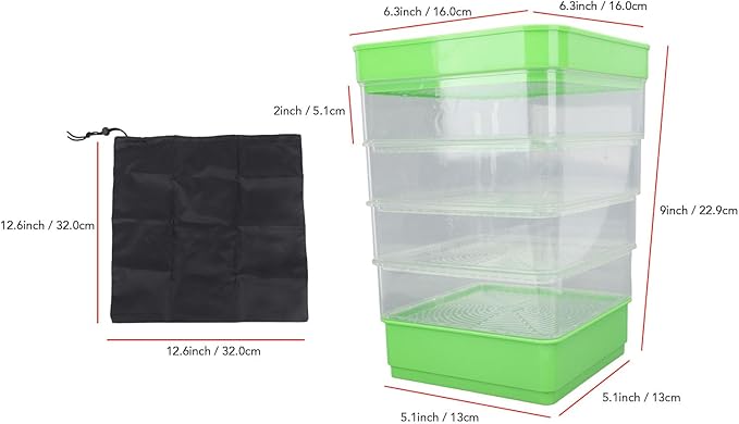 Stackable Sprouter Kit 4 Tier Space Saving Multipurpose Micro Vegetable Growing Tray for Bean Sprouts Microgreens (with Sunshade)