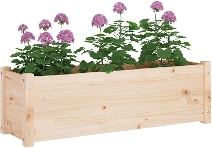 Garden Planter Natural Pine Solid Pinewood Large 39.4x39.4x12.2 inch Durable Untreated Wood for Outdoor Plants Raised Garden Bed