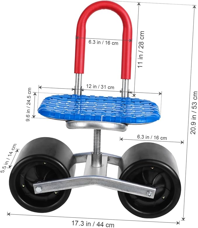 Garden Work Seat with Wheels Pp Steel 360° Rotating Comfortable Height Easy to Store