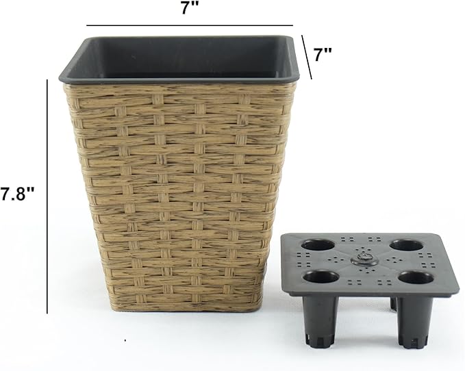 2 Pack Smart Self Watering Square Planter for Indoor and Outdoor Hand Woven Wicker Brown