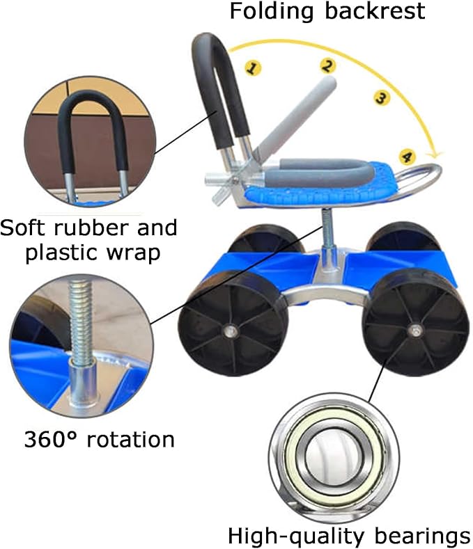 Garden Stool with Wheels23-35Cm Adjustable HeightBearing 100Kg Garden Cart with Storage Basketfor Orchards Farms Home3 Wheels