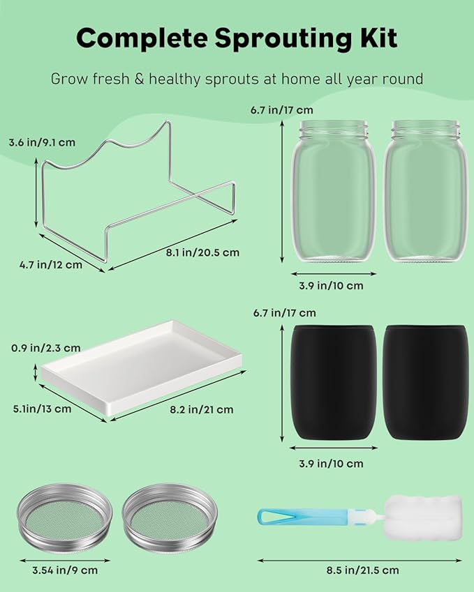Pawfly Sprouting Kit Wide Mouth 1 Quart (1000 mL) Mason Jars Sprouting Jar Kit with Stainless Steel Mesh Sprouting Lids Sprouts Growing Kit Seed Sprouter for Broccoli Mung Bean &amp Alfalfa