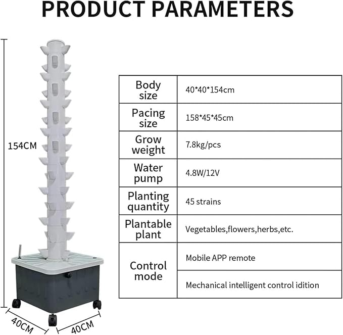 Hydroponics Growing SystemIndoor Grow System with Hydrating Pump and Timer Soilless Cultivation Grow Tower 15 Floors 45 Plants Sites Aeroponics Growing Kit