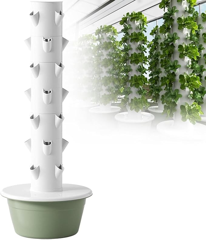 Vertical Hydroponic TowerSmart Hydroponic Growing Systemwith Hydrating Pump Adapter Net Potsfor Indoor/Outdoor Decorate Herbs Fruits and Vegetables7Layers
