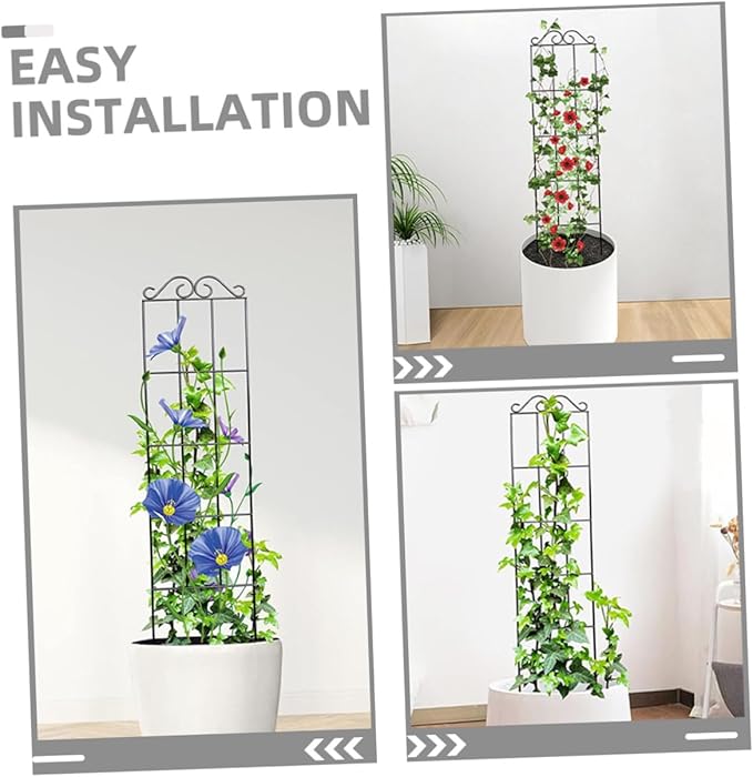 DOITOOL 4pcs Metal Garden Trellis Plant Support Frame Climbing Plant Stand for Potted Flowers Vines 50x15cm Black for Home and Outdoor Garden Use