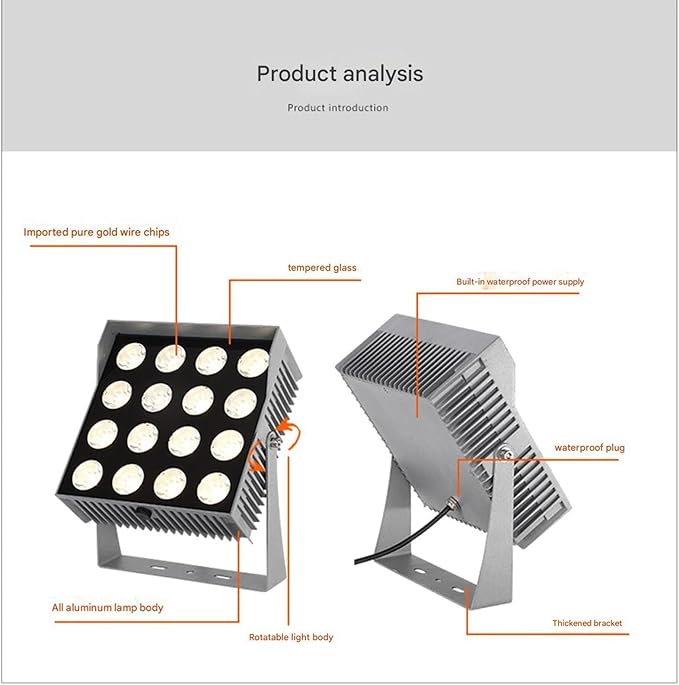 Rotation Spotlights - IP65 Outdoor Waterproof Exterior Wall Light AC 220V Long-Distance LED Floodlights 5°A Beam of Light Spotlight Villa Roman Column Projector(Yellow Light72w)