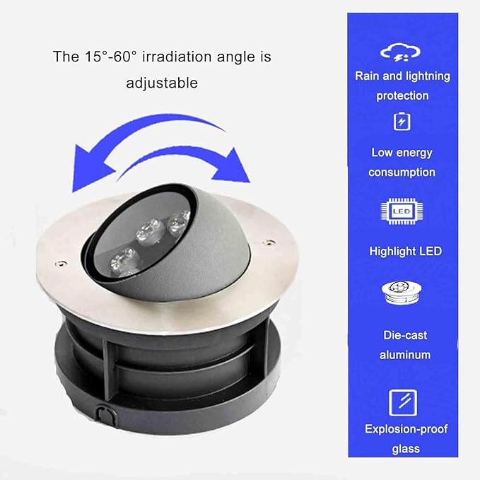 Adjustable LED Buried Light - 24V Outdoor Spotlight IP67 Waterproof Outdoor Buried Lights Ground Landscape Lights Rotation Spotlight Beam Light Outdoor Floor Lamp(Warm White Light12W)